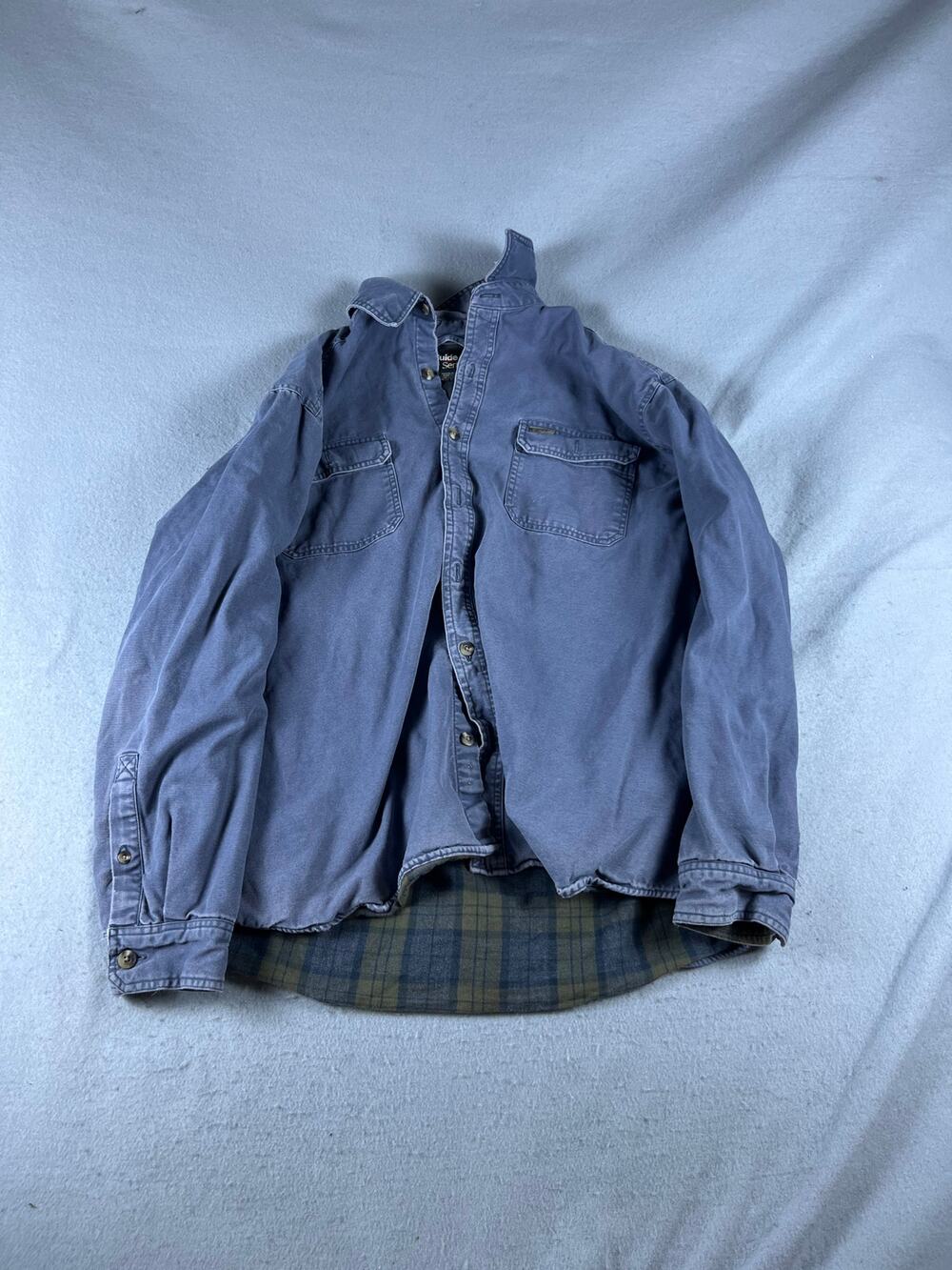 Guide Series Shirt Jacket Mens L Blue Canvas Flannel Plaid Lined Work Shacket